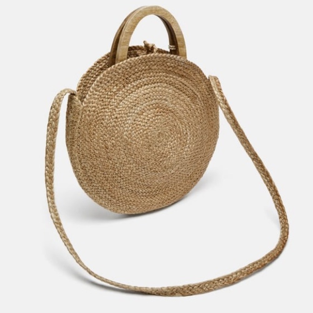Zara Woven Handbag with Wooden Handles